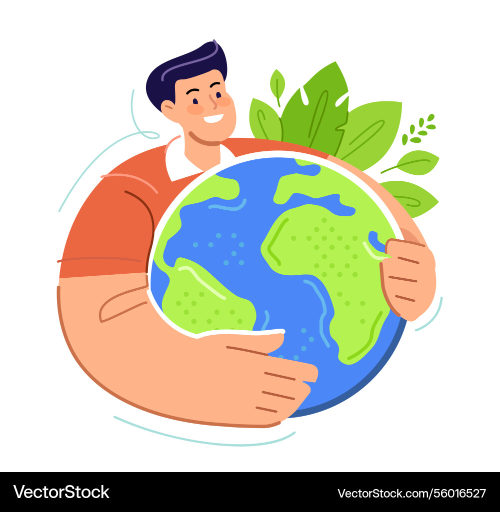 Human hugging globe care for planet nature Human hugging globe care for planet nature vector image