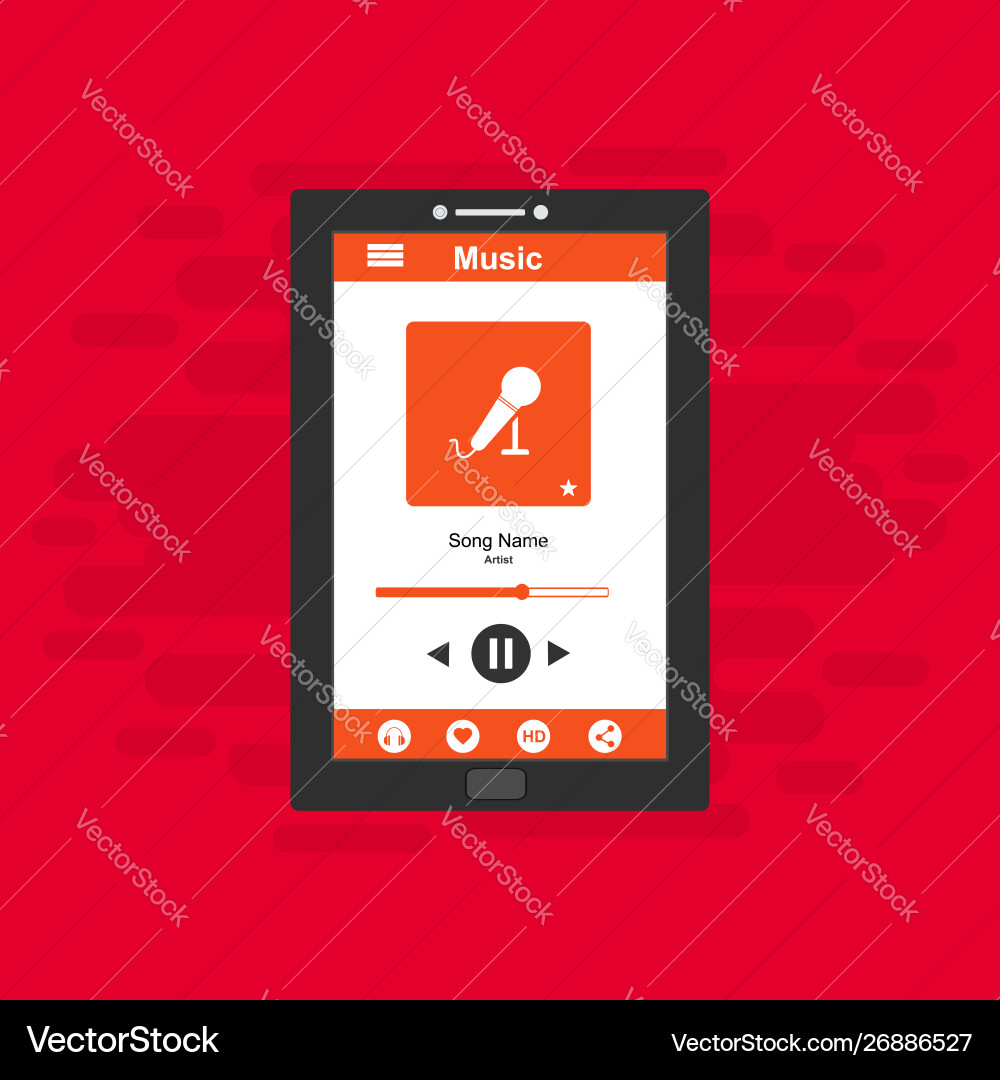Media player application app template with flat Media player application app template with flat vector image