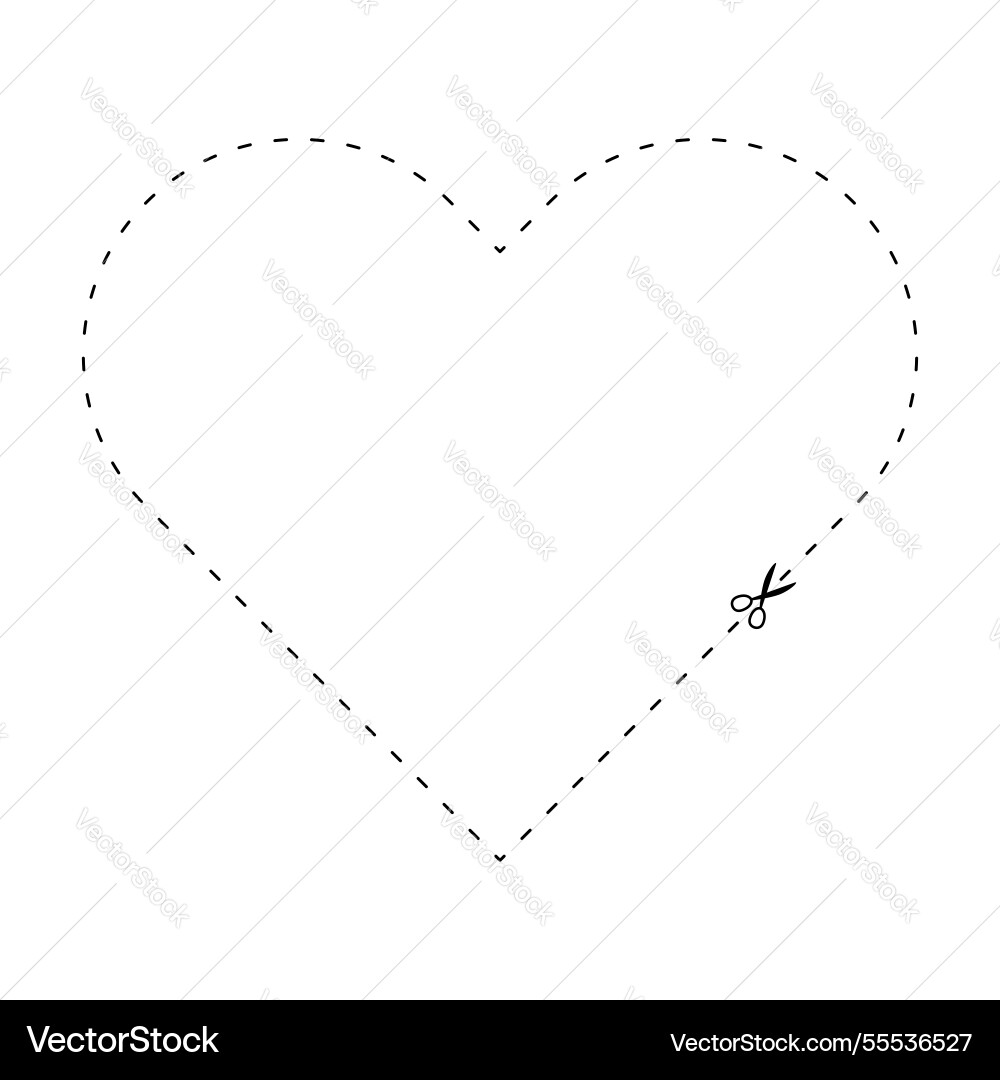Scissors on dashed line heart shape dash Scissors on dashed line heart shape dash vector image
