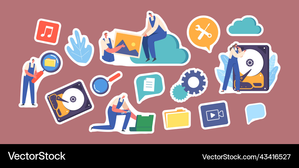 Set of stickers data recovery backup Set of stickers data recovery backup vector image