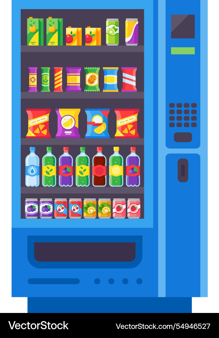 Vending machine featuring a colorful array Vending machine featuring a colorful array Vector Image