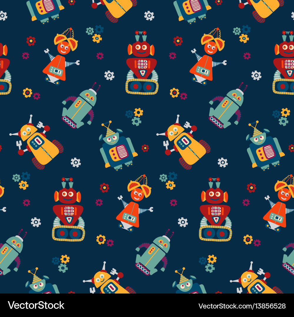 Colorful seamless pattern with retro robots vector image