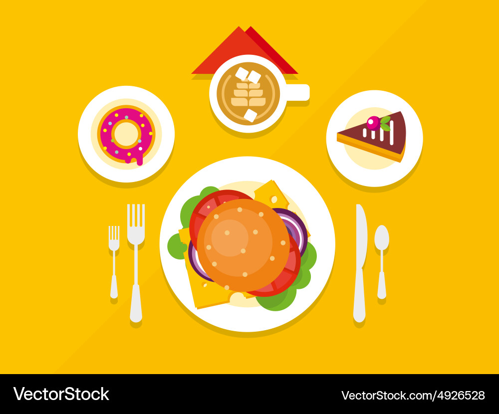Food objects on table flat design vector image