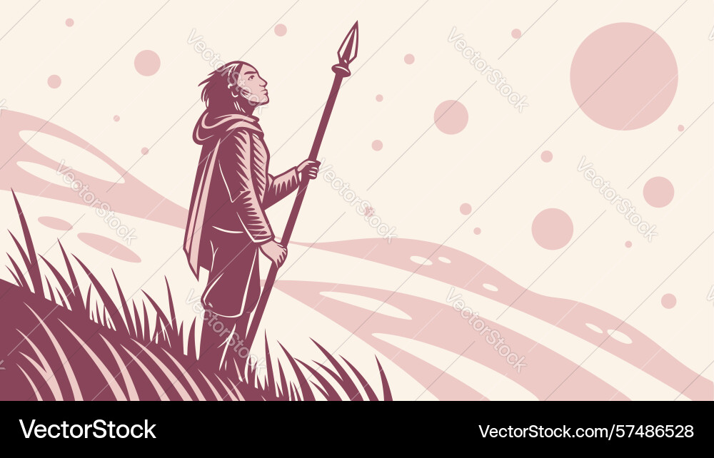 Sentinel figure watcher with staff in open Vector Image