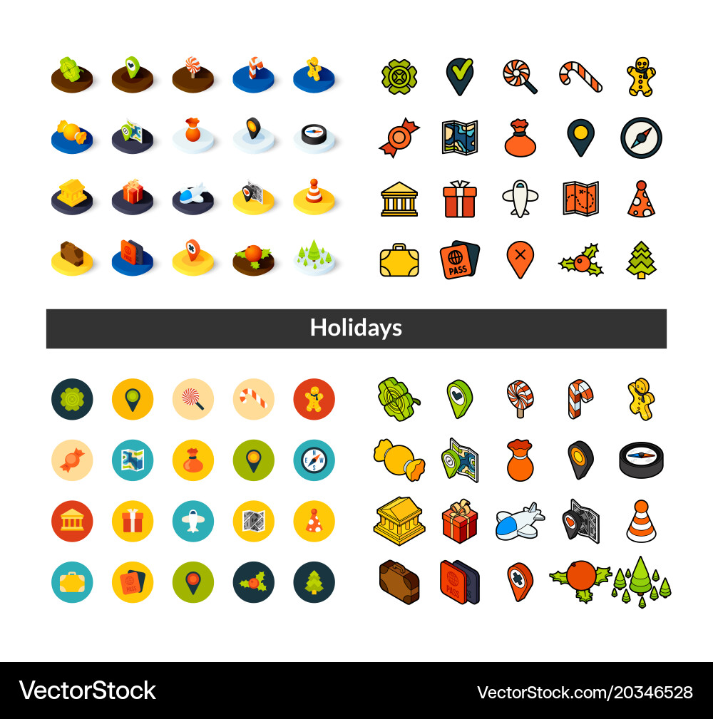 Set of icons in different style - isometric flat vector image