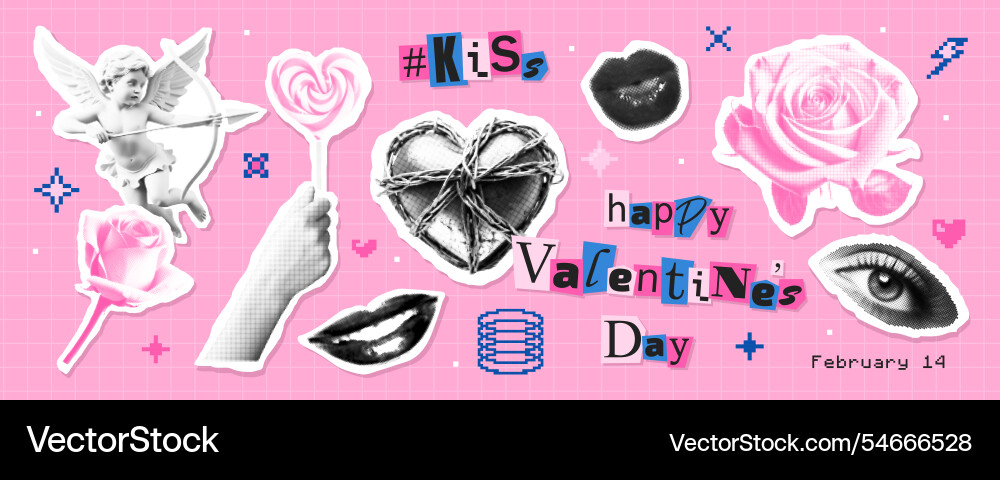 Set von Retro-Elementen für Valentinstag Set von Retro-Elementen für Valentinstag vektorbild