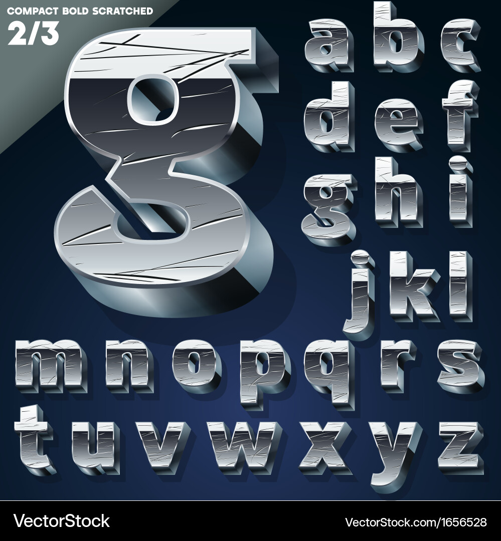 Silver chrome or aluminum 3d alphabet Vector Image