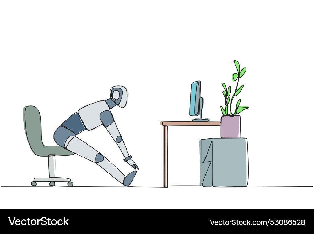 Single continuous line drawing robot sitting Single continuous line drawing robot sitting vector image