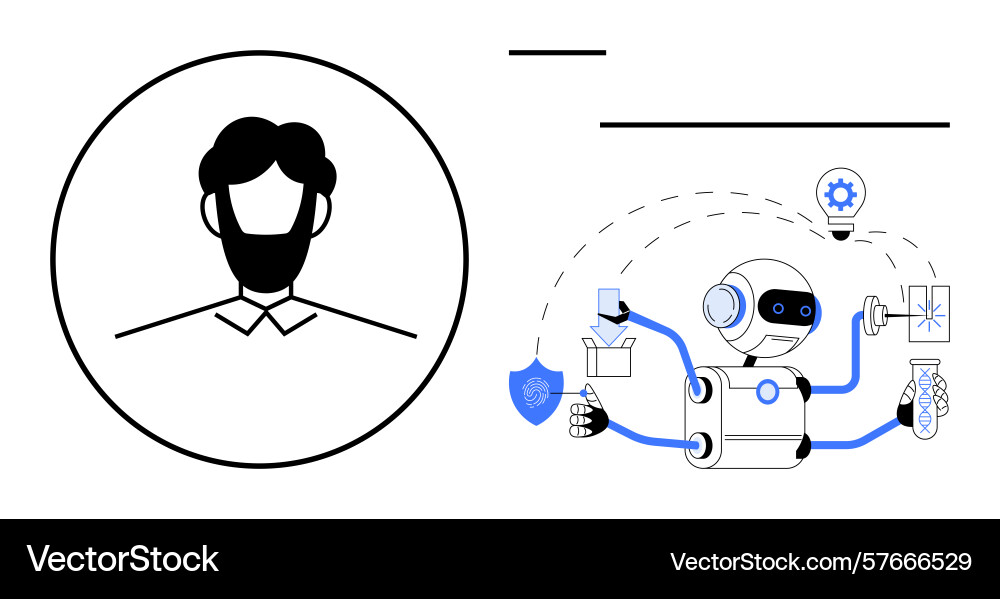 Ai robot performing tasks including innovation Ai robot performing tasks including innovation Vector Image