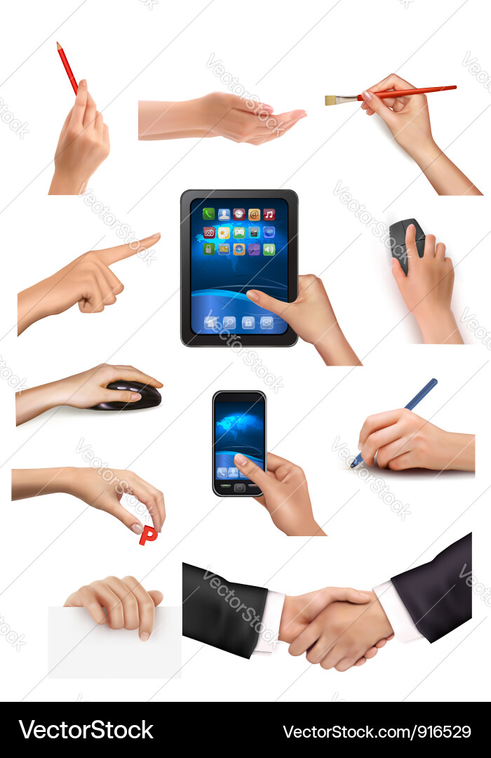 Hands Holding Business Objects Vector Image