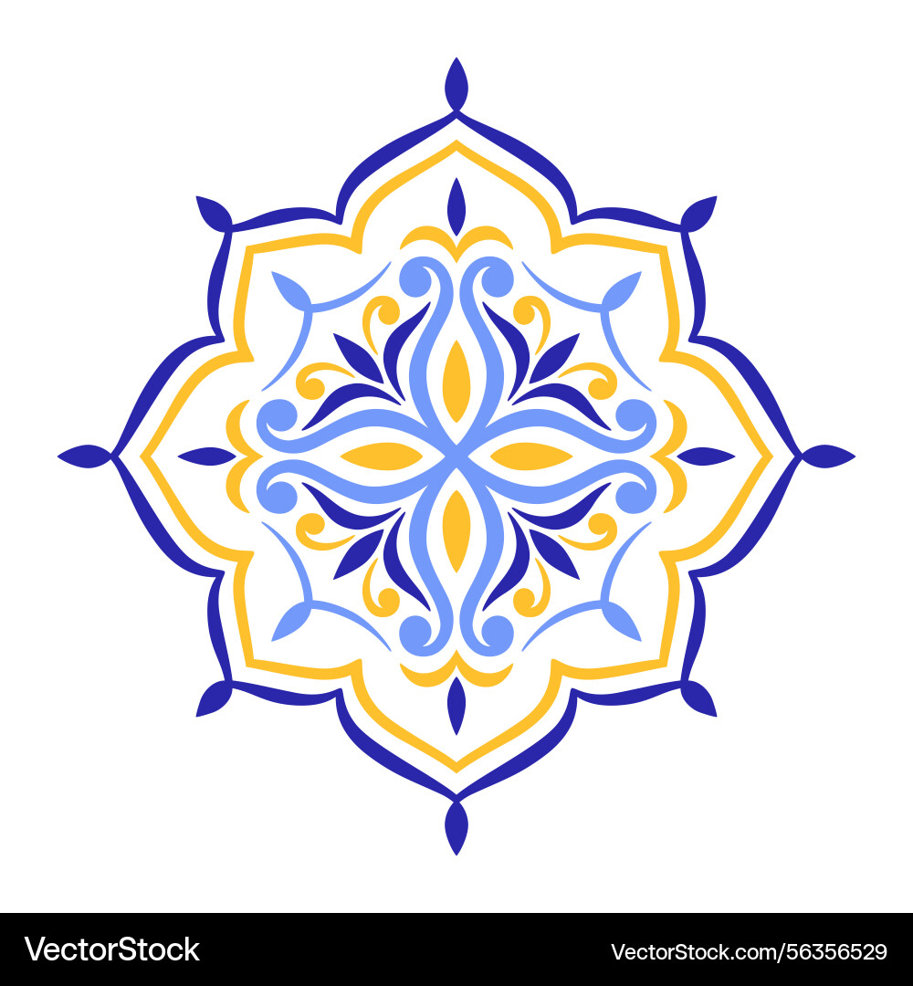 mediterranes blaues und gelbes ethnisches Blumenmotiv Mediterranes blaues und gelbes ethnisches Blumenmotiv vektorbild