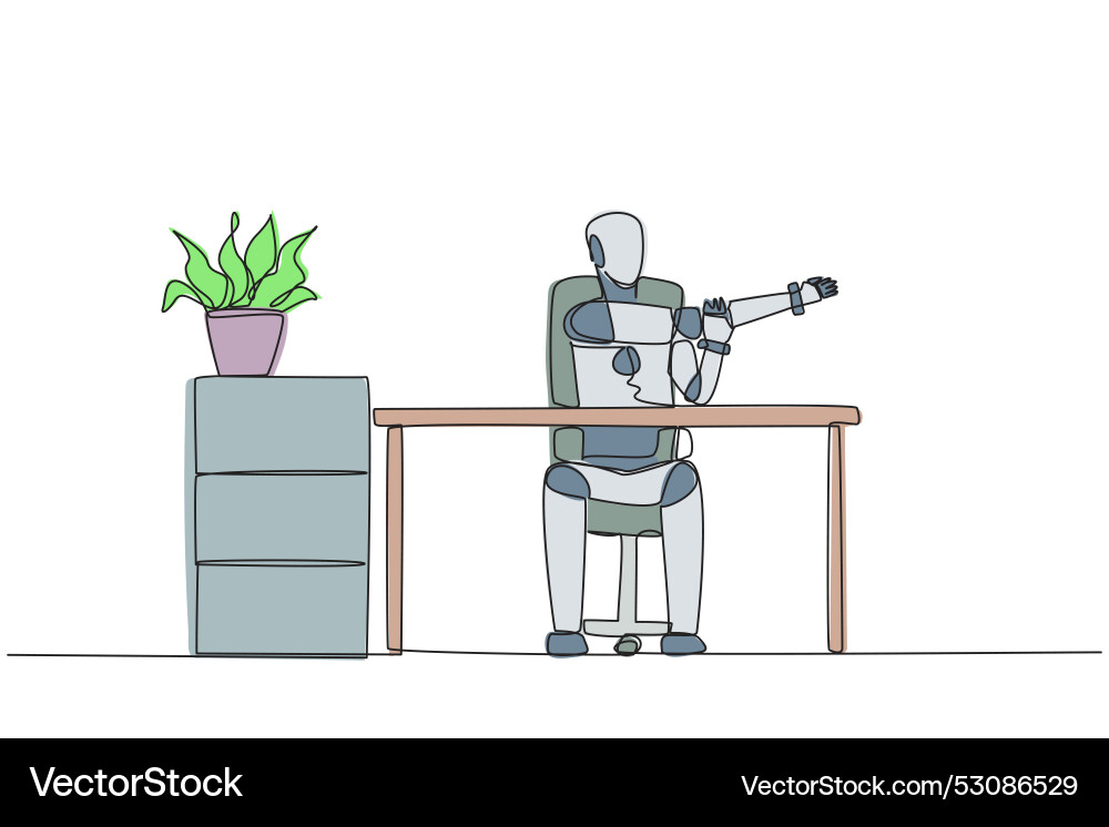 Single continuous line drawing robot sitting Single continuous line drawing robot sitting vector image