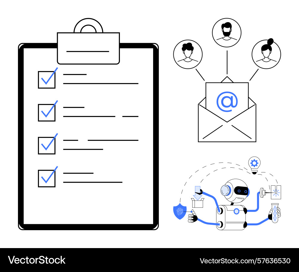 Automation and digital communication with robot Automation and digital communication with robot vector image