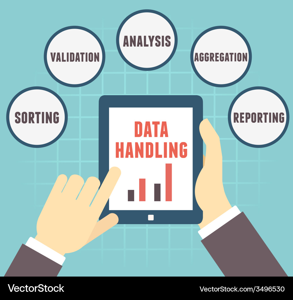Concept of data handling user holding tablet pc Vector Image