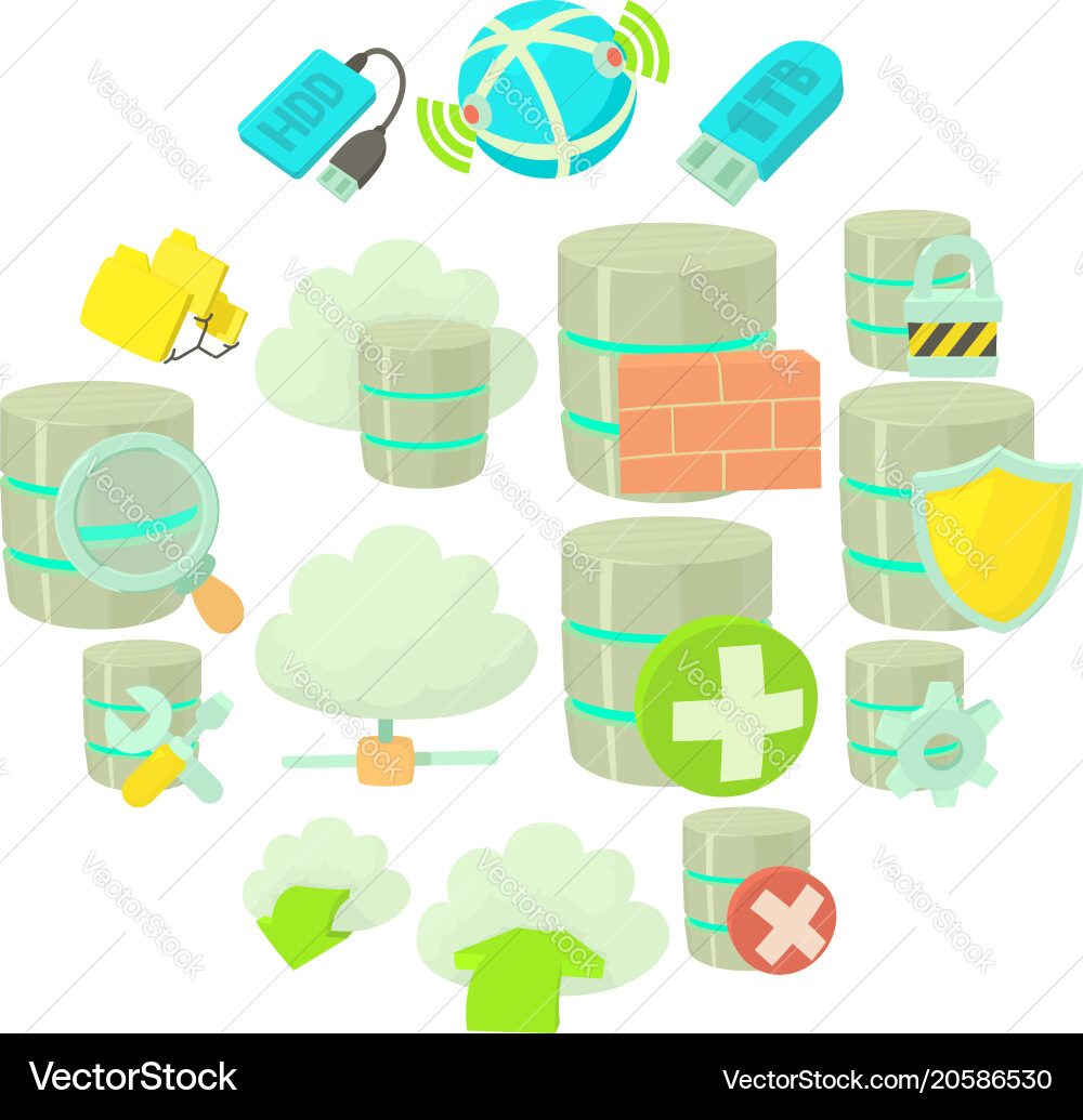 Database symbols icons set cartoon style Vector Image