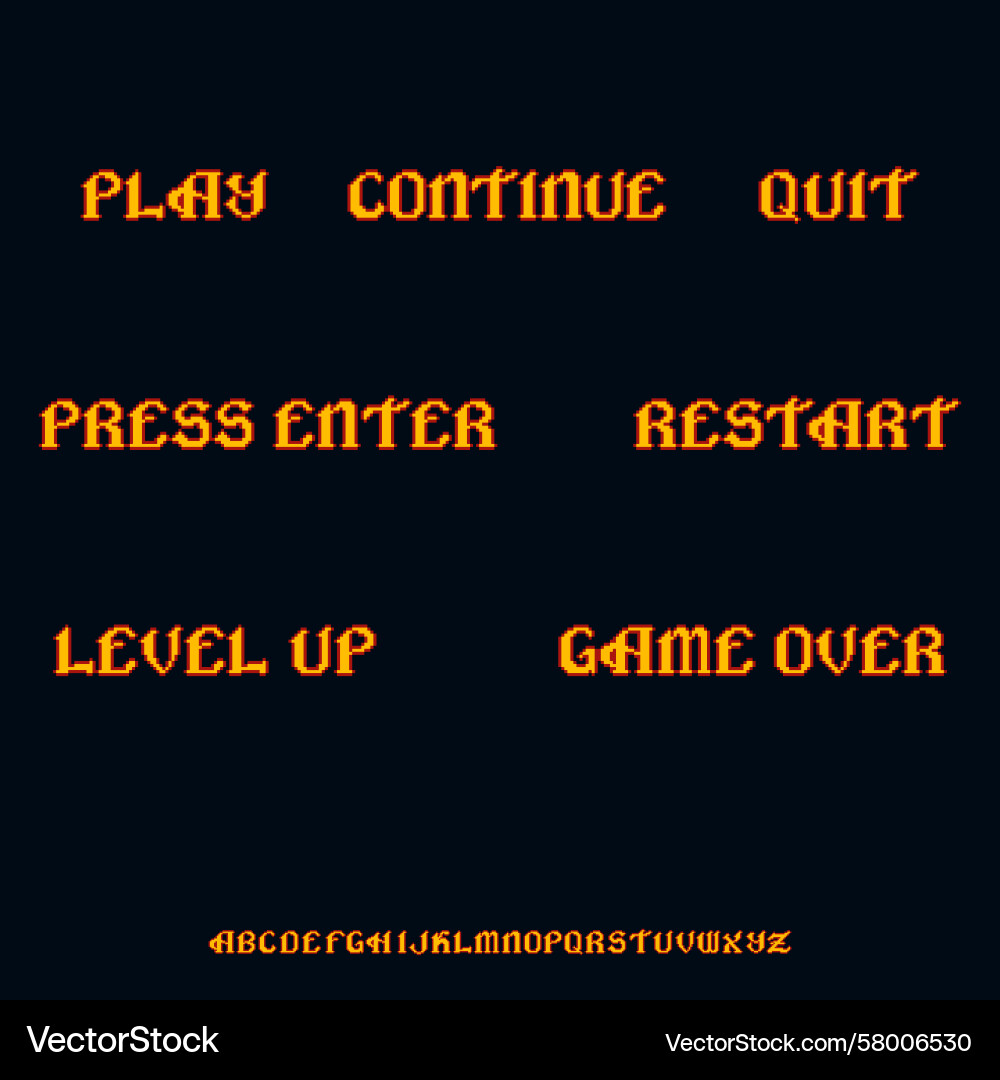 Pixel gothic game ui text and font Pixel gothic game ui text and font Vector Image
