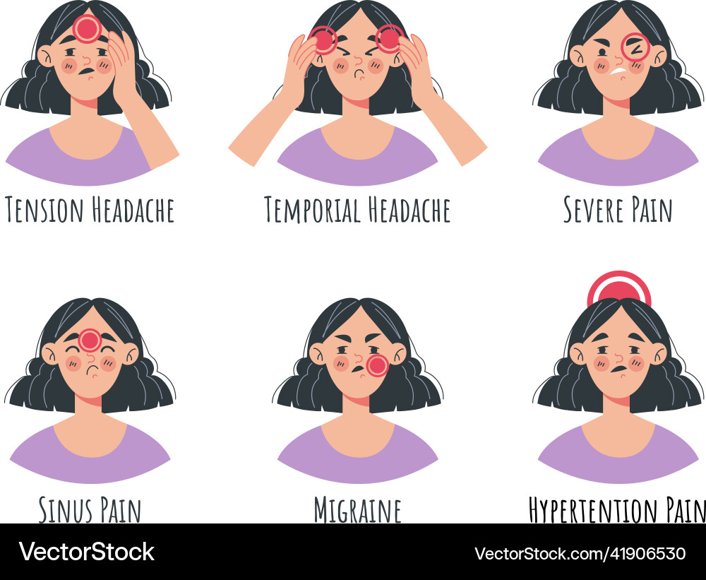Types head aches design element set Types head aches design element set vector image