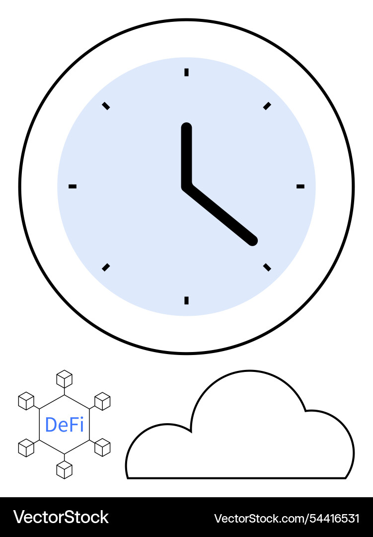 Analog clock defi connected hexagons and cloud Analog clock defi connected hexagons and cloud vector image
