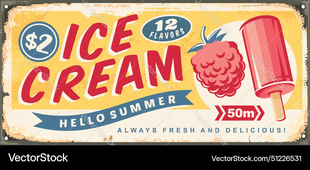 Ice cream retro sign Ice cream retro sign vector image