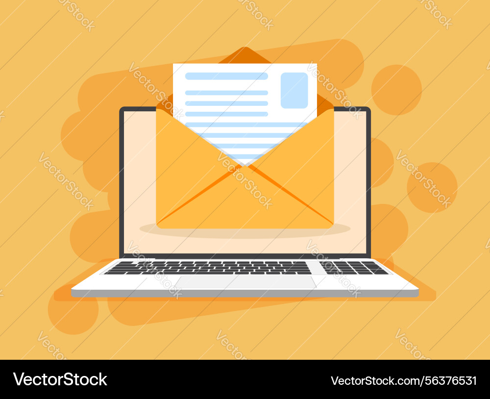 Laptop with envelope icon in flat style computer Laptop with envelope icon in flat style computer vector image