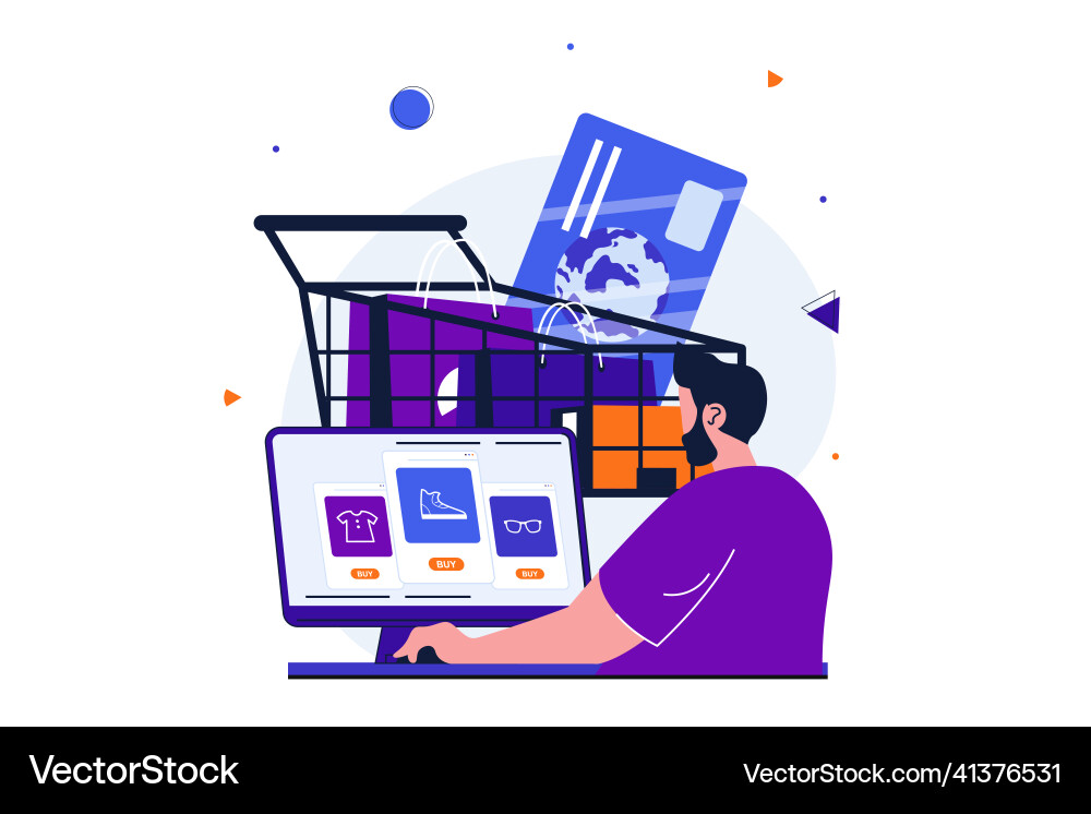 Online shopping modern flat concept for web banner Online shopping modern flat concept for web banner vector image