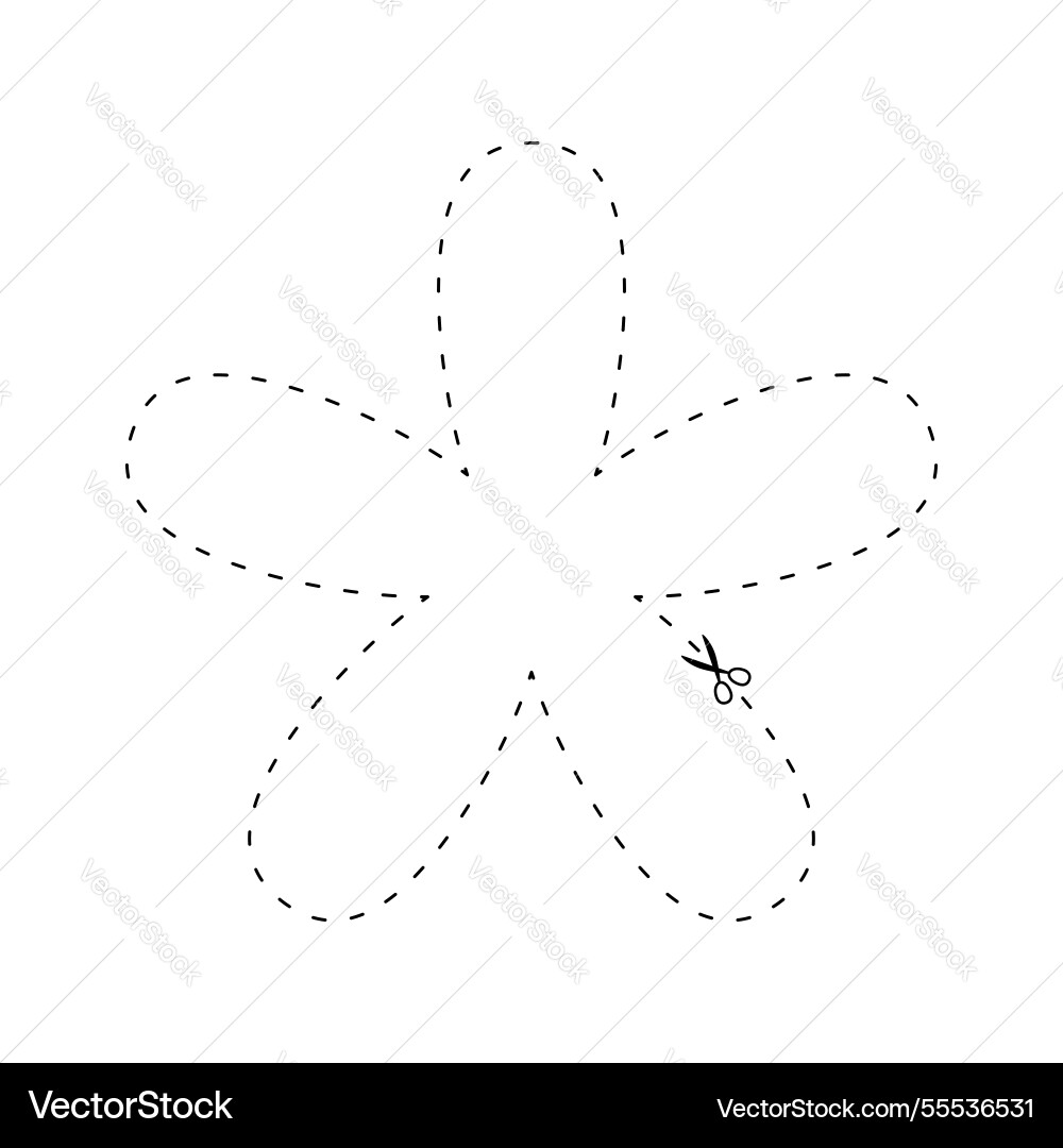 Scissors on dashed line flower shape dash Scissors on dashed line flower shape dash vector image