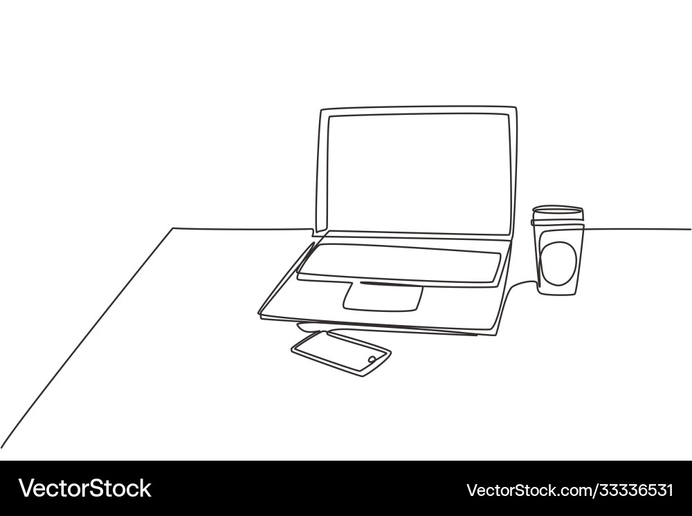 Single Line Computer & Coffee Royalty Free Vector Image