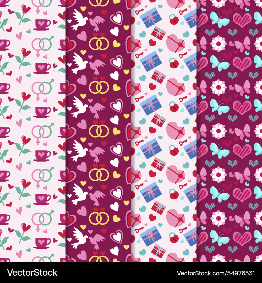 Valentines day pattern collection in flat design Vector Image