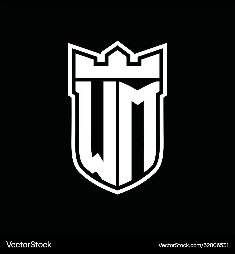 Wm logo shield shape with geometric crown inside Vector Image