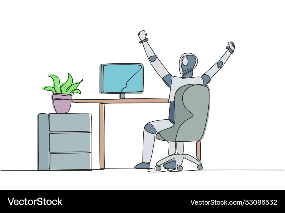 Continuous one line drawing the robot sit vector image