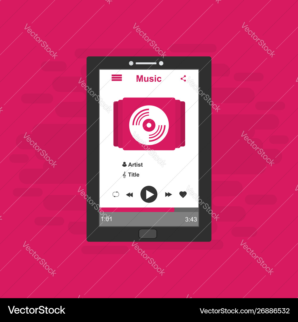 Media player application app template with flat Vector Image