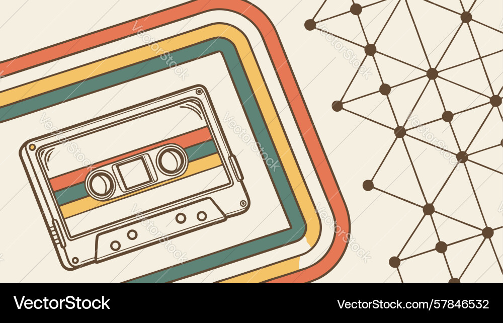 Retro cassette tape and digital network grid Vector Image