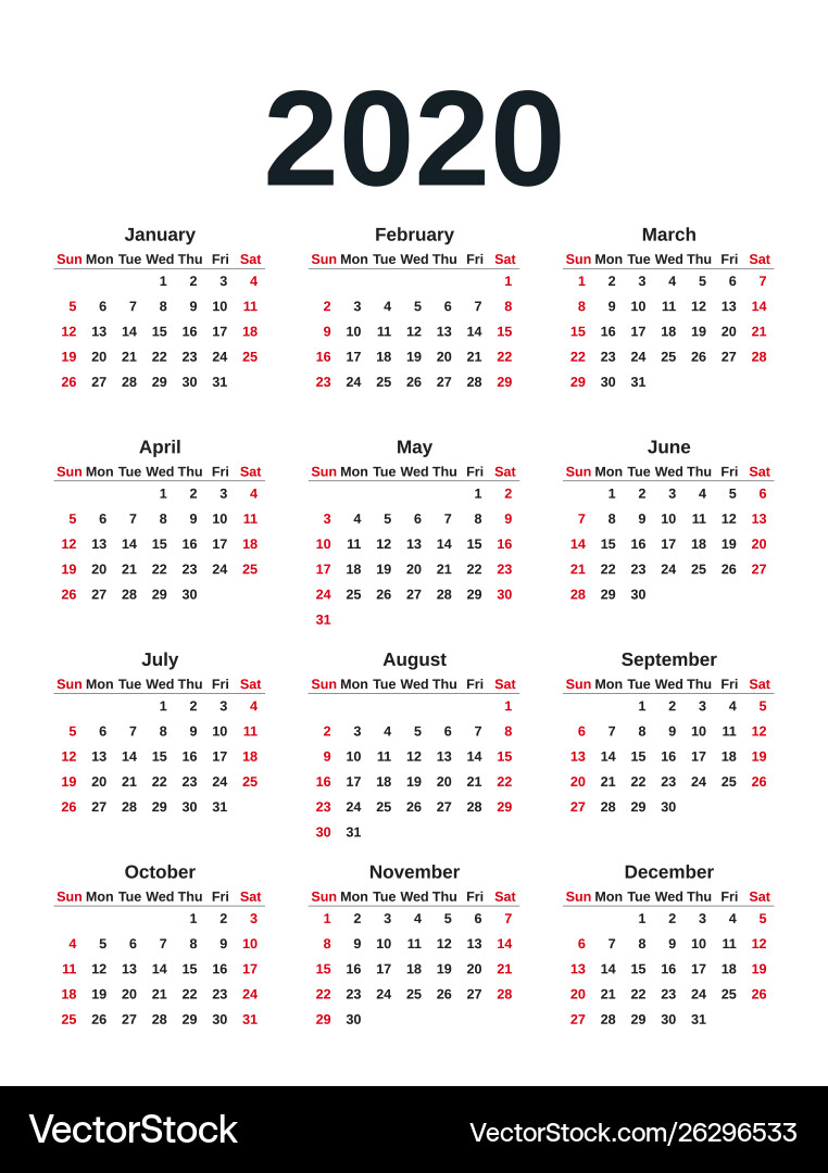 2020 calendar year template planner 2020 calendar year template planner vector image