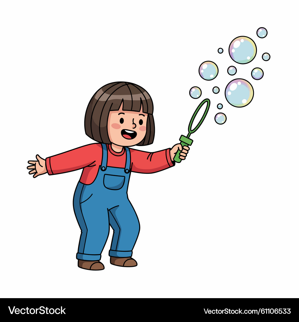 Cartoon Girl Blowing Bubbles – Royalty-Free Vector | VectorStock, image size:1000x1080