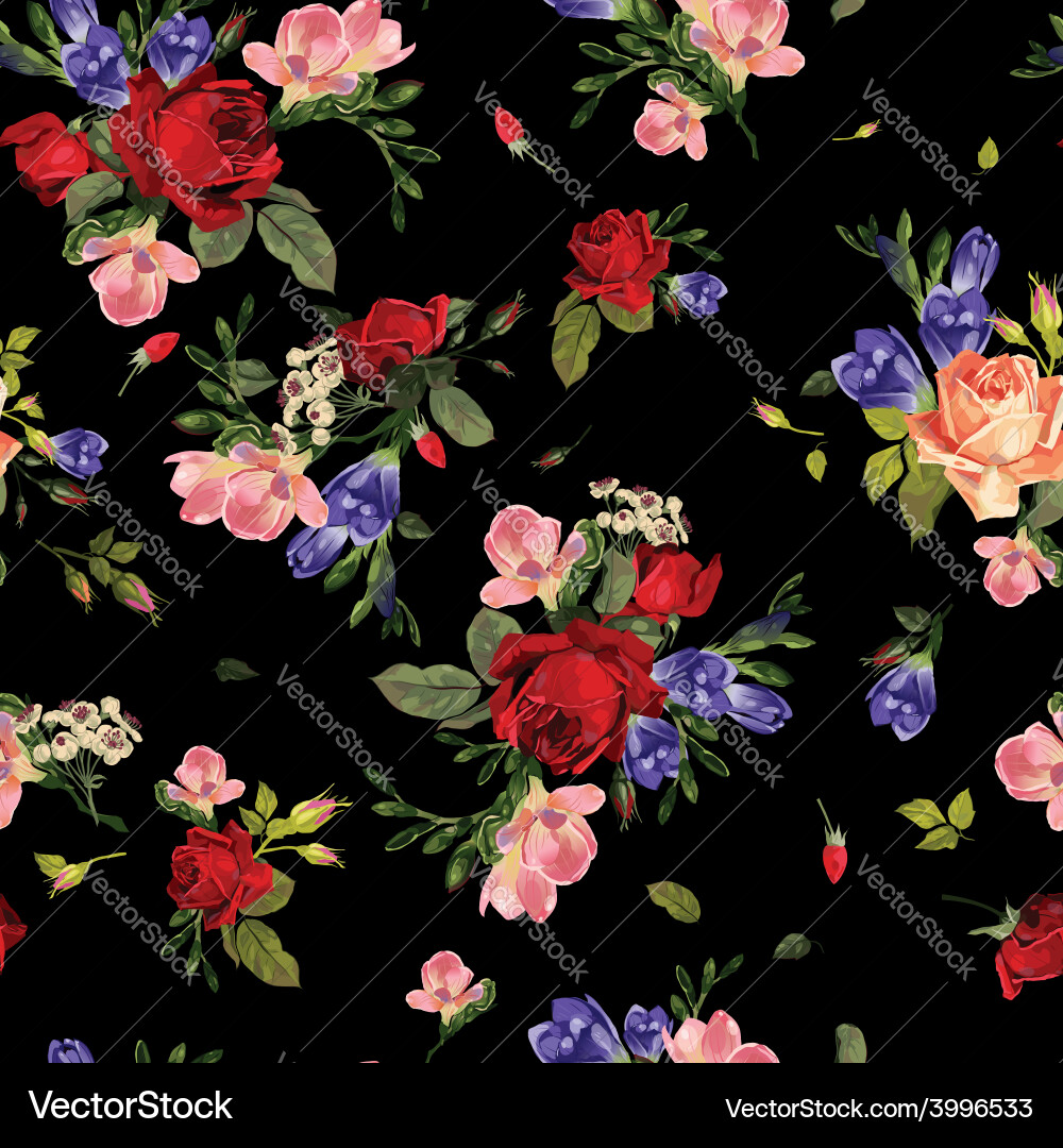 Elegant Red Rose Floral Pattern Vector Image