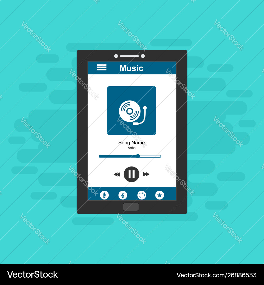 Media player application app template with flat vector image