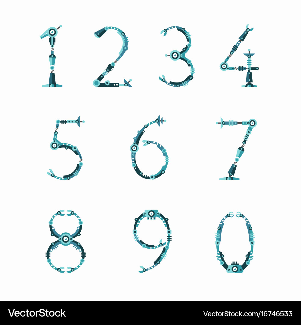 Steampunk Robot Numbers Font vector image