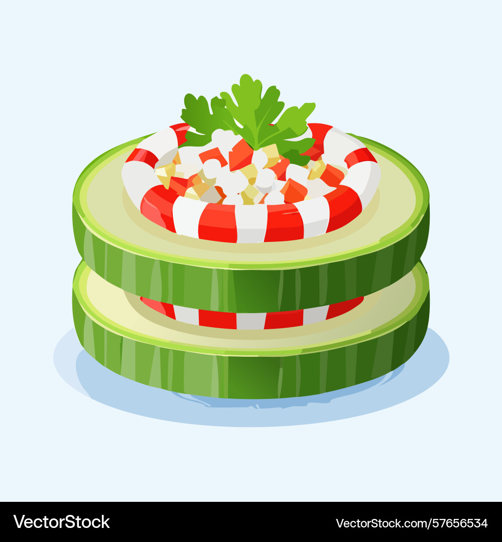 Artistic of cucumber slices with appetizing food Vector Image