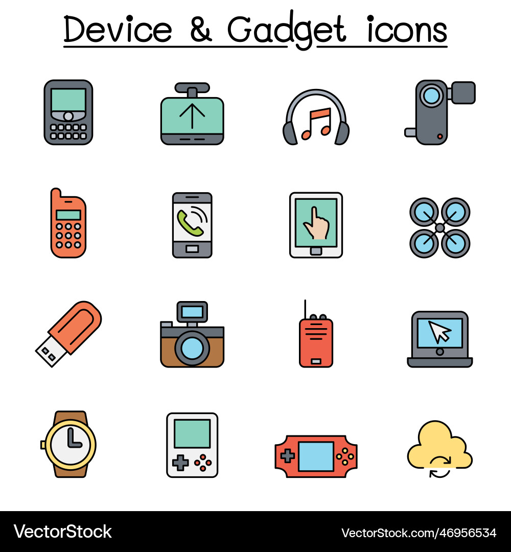 Device and gadget color line icon set Device and gadget color line icon set vector image