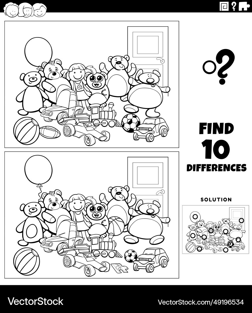 Differences activity with toys characters Differences activity with toys characters vector image