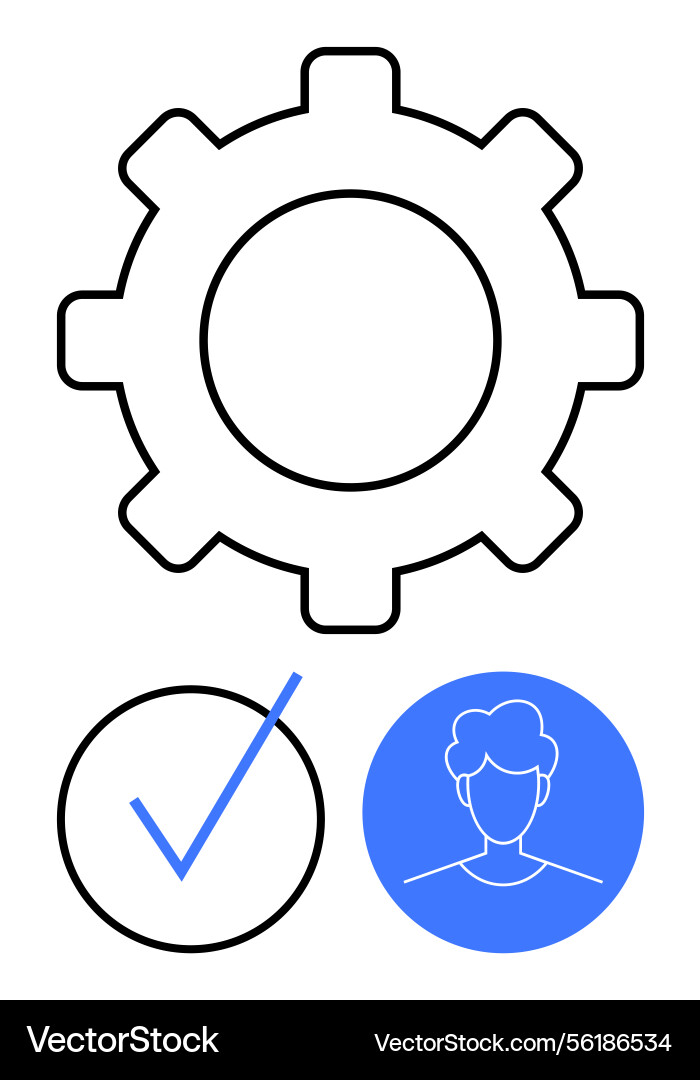Gear with user profile and checkmark representing Gear with user profile and checkmark representing vector image