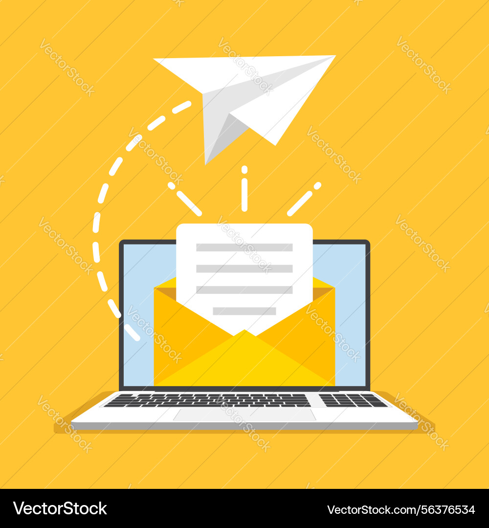 Laptop with envelope icon in flat style computer Laptop with envelope icon in flat style computer vector image