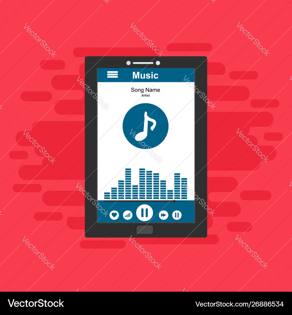 Media player application app template with flat vector image