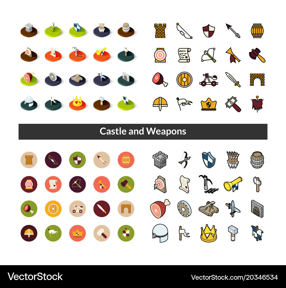 Set of icons in different style - isometric flat vector image