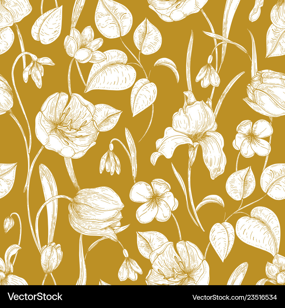 Spring Crocus Botanical Pattern vector image