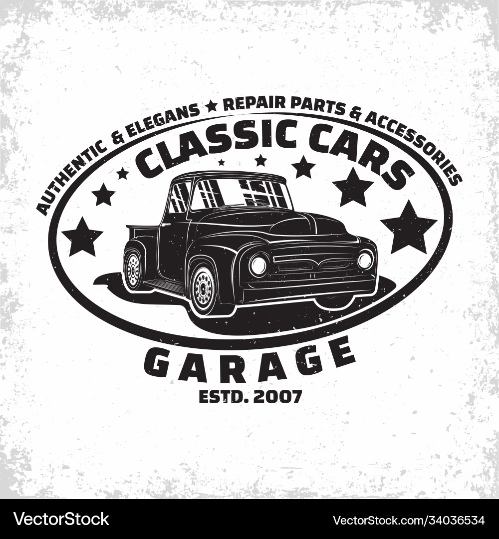 Vintage cars garage emblem Royalty Free Vector Image