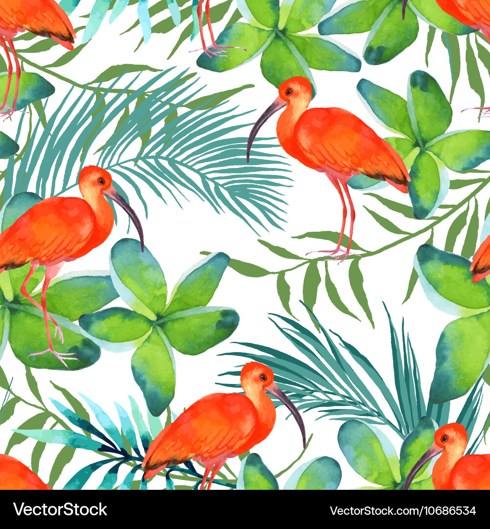 Watercolor Bird Seamless Pattern Vector Image