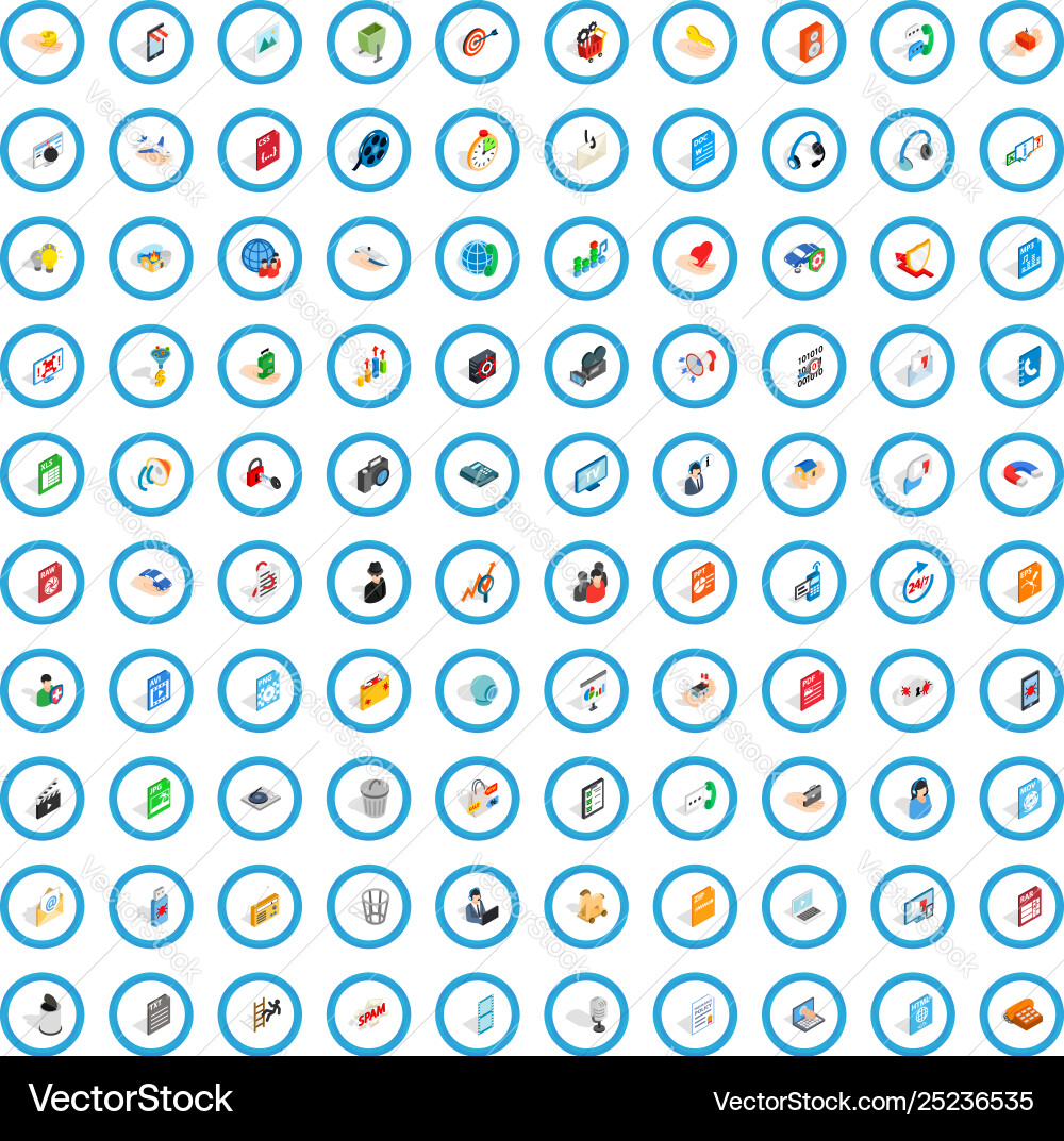 100 webdesign icons set isometric 3d style 100 webdesign icons set isometric 3d style Vector Image