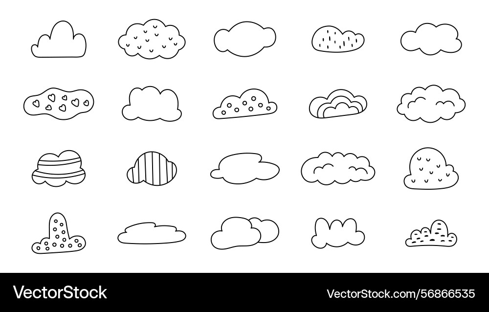 Cloud set outline line art soft floating shapes vector image