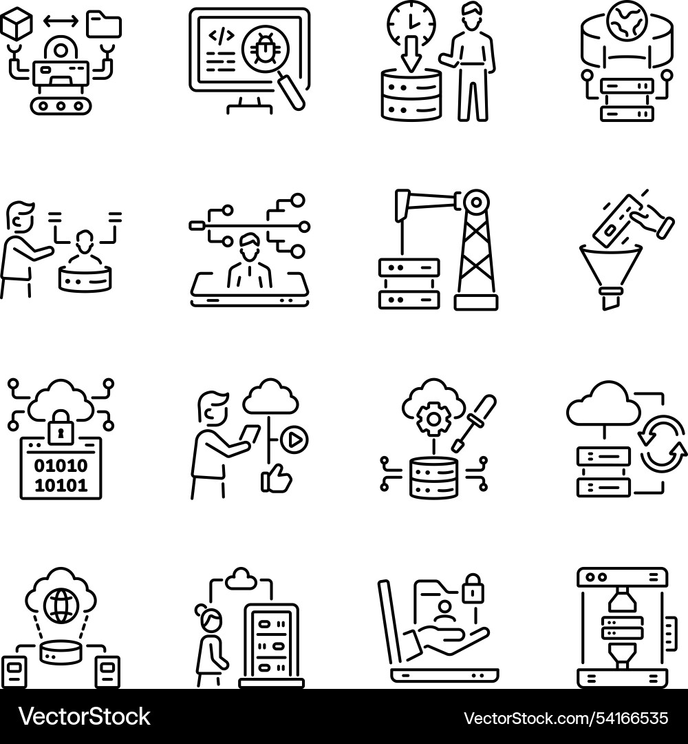 Collection of linear style cloud computing icons vector image